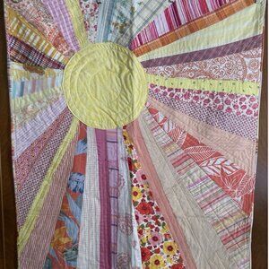 Handmade Sunshine Quilt Vintage Fabrics Cotton Backing And Filling 36” X 42”